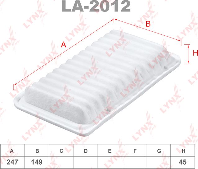 Воздушный фильтр LYNXauto. Артикул LA-2012