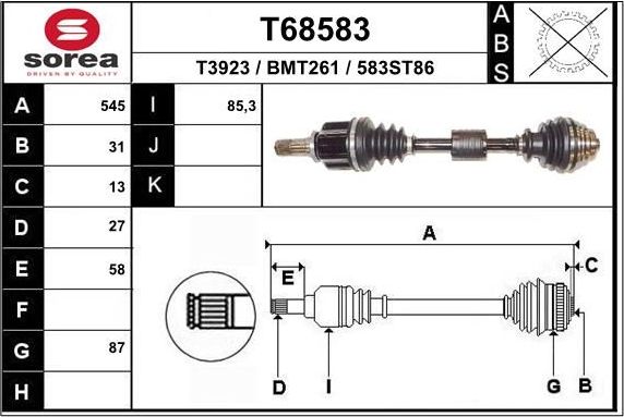 Полуось (привод в сборе, приводной вал) EAI для BMW X2 I (F39) 2018-2026. Артикул T68583