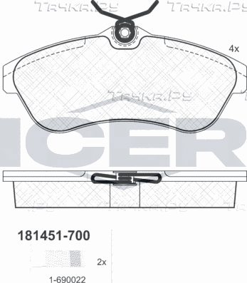 Тормозные колодки Icer передние для Citroen C2 2003-2010. Артикул 181451-700