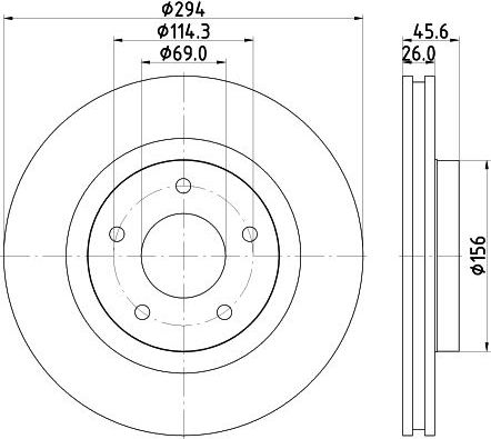 Тормозной диск Hella PRO передний для Lancia Flavia I 2012-2014. Артикул 8DD 355 115-911