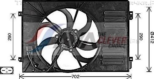 Вентилятор радиатора двигателя AVA для Volkswagen Transporter T5 2003-2015. Артикул AI7523