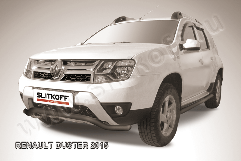 Защита Slitkoff переднего бампера d57 бампера волна для Renault Duster I рестайлинг 2015-2020 Черная. Артикул RD15001B