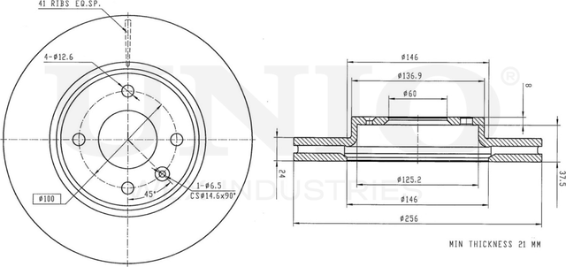 Диск тормозной (Unio). Артикул BRD-20238