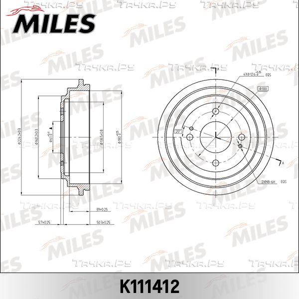 Тормозной барабан Miles задний задний для Honda Jazz I 2002-2008. Артикул K111412
