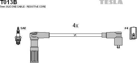 Высоковольтные провода (провода зажигания) (комплект) Tesla для Citroen Jumpy I 1995-2000. Артикул T013B