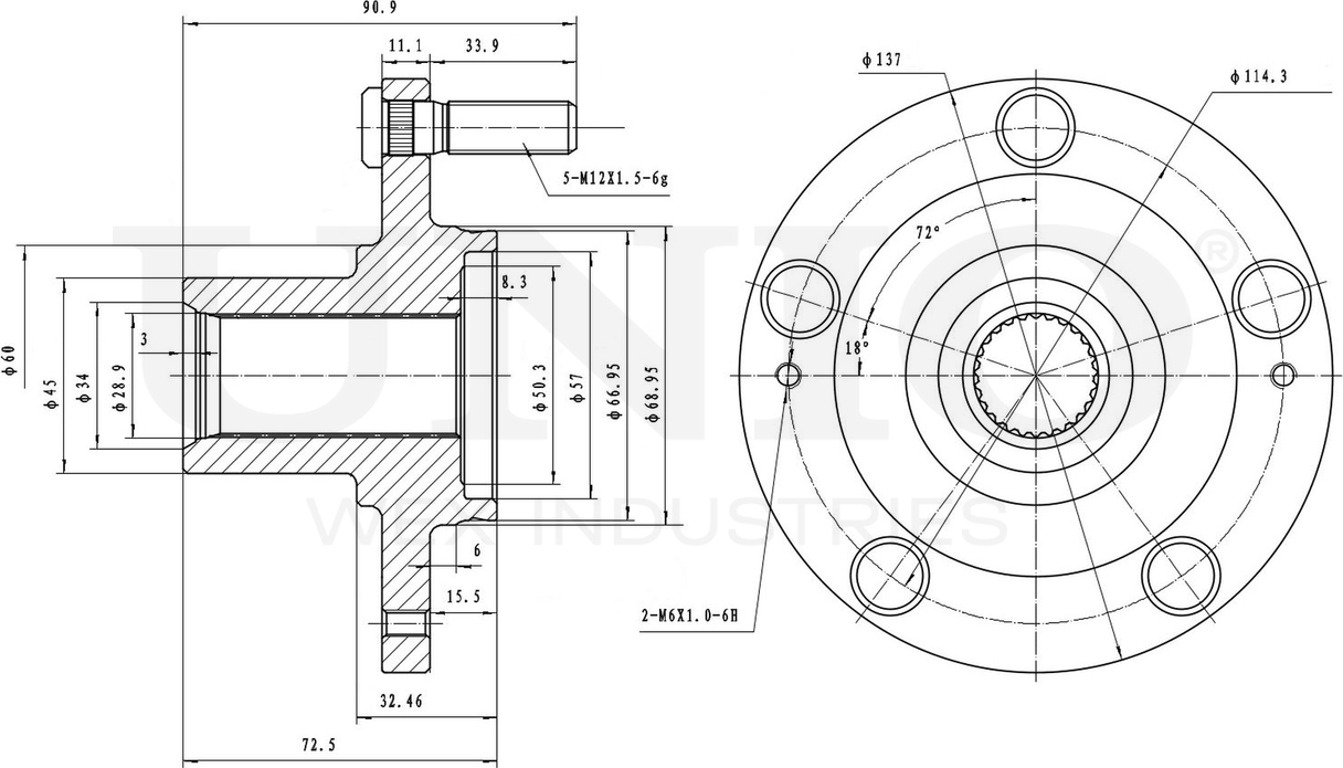 Ступица колеса (Unio). Артикул HUB-20253