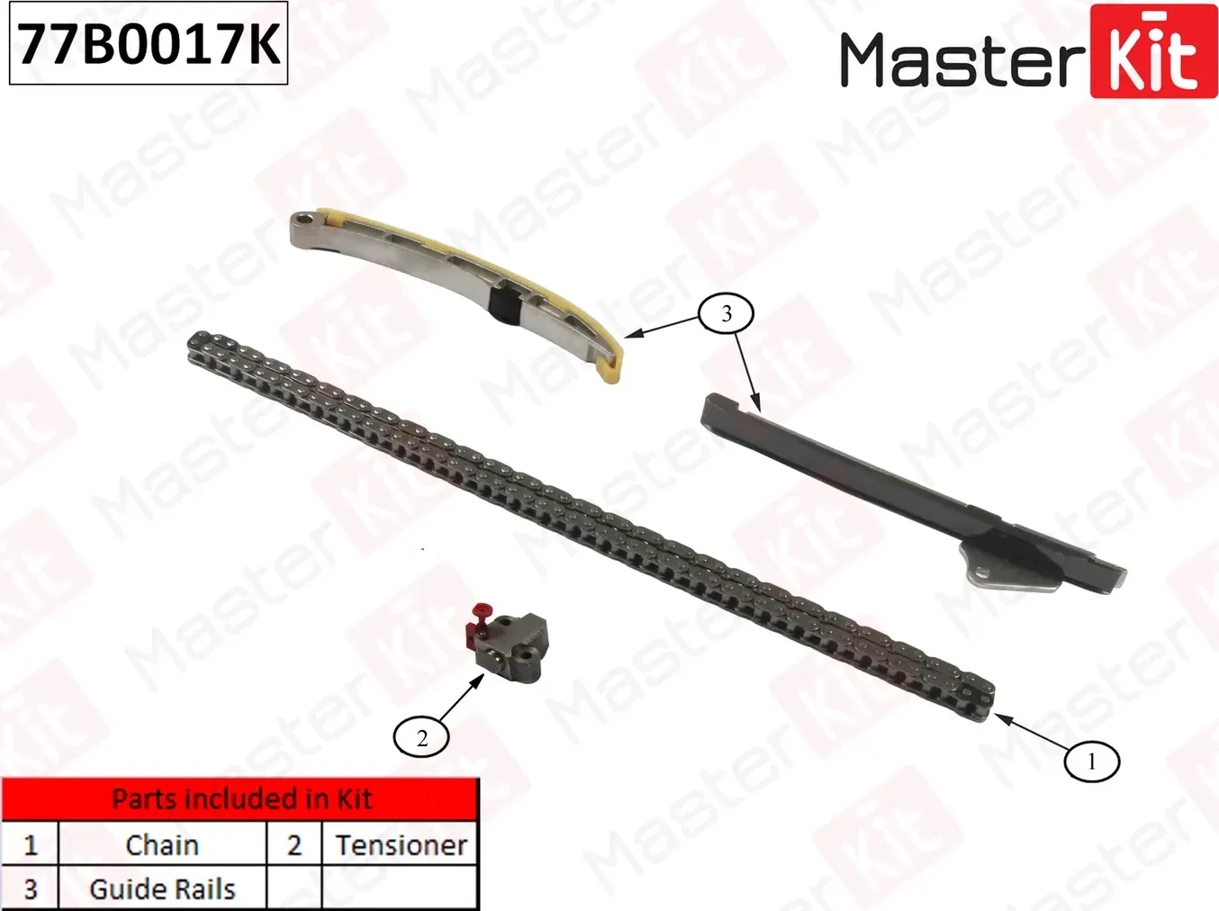 Комплект цепи ГРМ TOYOTA AURIS/COROLLA/YARIS 1ND-TV 12- без звездочек (Master KIT). Артикул 77B0017K