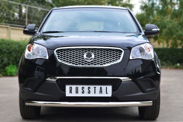 Защита RusStal переднего бампера d63 (дуга) для SsangYong Actyon II 2010-2013. Артикул SAZ-001420
