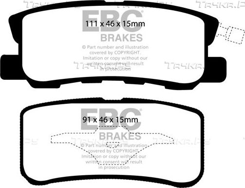 Тормозные колодки EBC Brakes задние для Mitsubishi Lancer X 2007-2017. Артикул DP1407