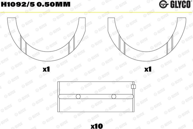 Вкладыши коренные Glyco для Fiat Palio I 1996-2004. Артикул H1092/5 0.50mm