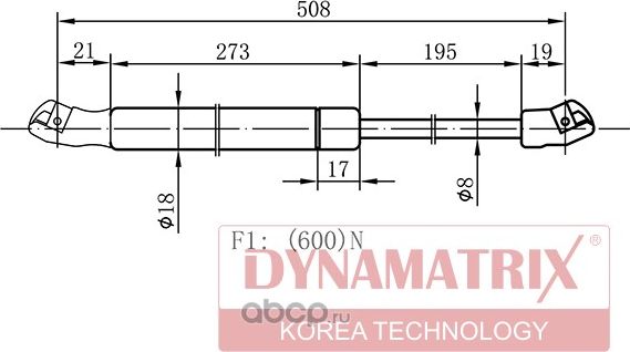 амортизатор багажника (L=510 мм, F=600 N) (Dynamatrix-Korea). Артикул DGS0033DJ
