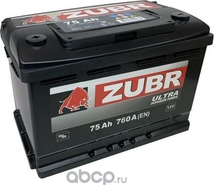 АКБ ZUBR Ultra 75Ah L+ (ZU751) (+/-) 12V 760A EN 278x175x190 Zubr. Артикул ZU751