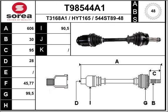 Полуось (привод в сборе, приводной вал) EAI. Артикул T98544A1