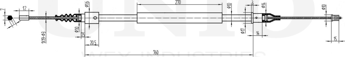 Трос ручного тормоза (Unio). Артикул CAB-60038