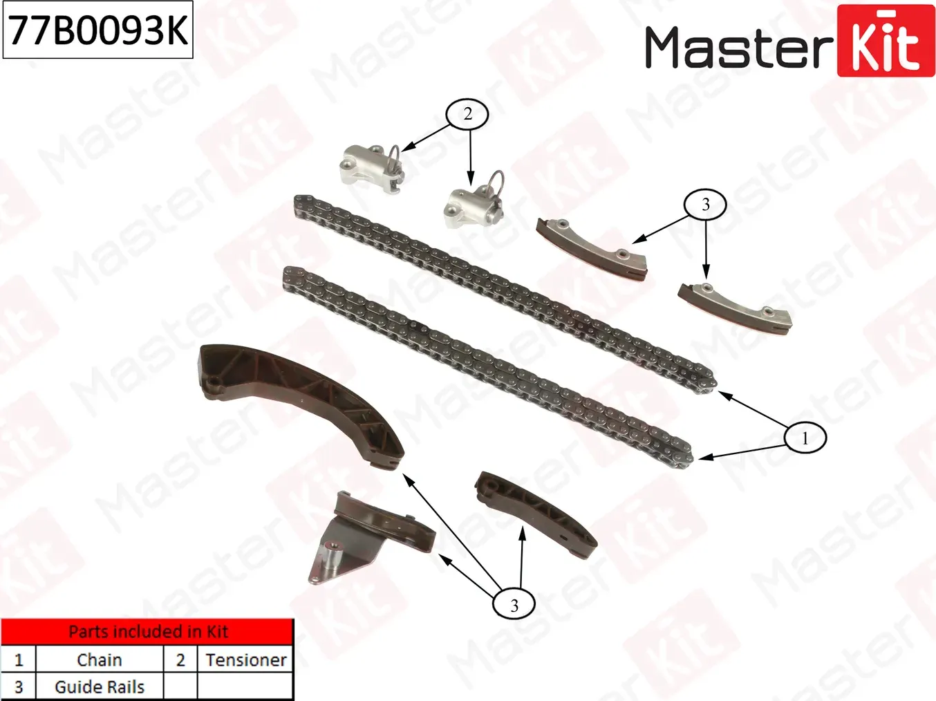 77B0093K Комплект цепи ГРМ Hyundai/Kia Getz Cee'd/Rio/i30/D3FA/D4FA/D4FB 05-12 (без звездочек) (Master KIT). Артикул 77b0093k