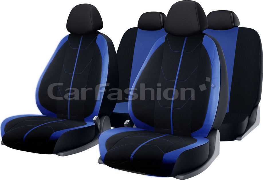 Чехлы универсальные CarFashion Bravo на сидения авто, цвет Черный/Синий/Черный/Синий. Артикул 10109