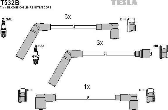 Высоковольтные провода (провода зажигания) (комплект) Tesla для Mitsubishi Sigma 1990-1996. Артикул T532B