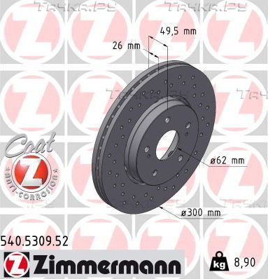 Тормозной диск Zimmermann SPORT Z. Артикул 540.5309.52