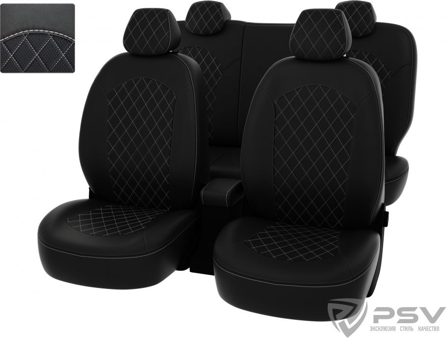 Чехлы PSV Оригинал на сидения для Kia Rio III 2011-2017, цвет Черный/отстрочка белая. Артикул 130460