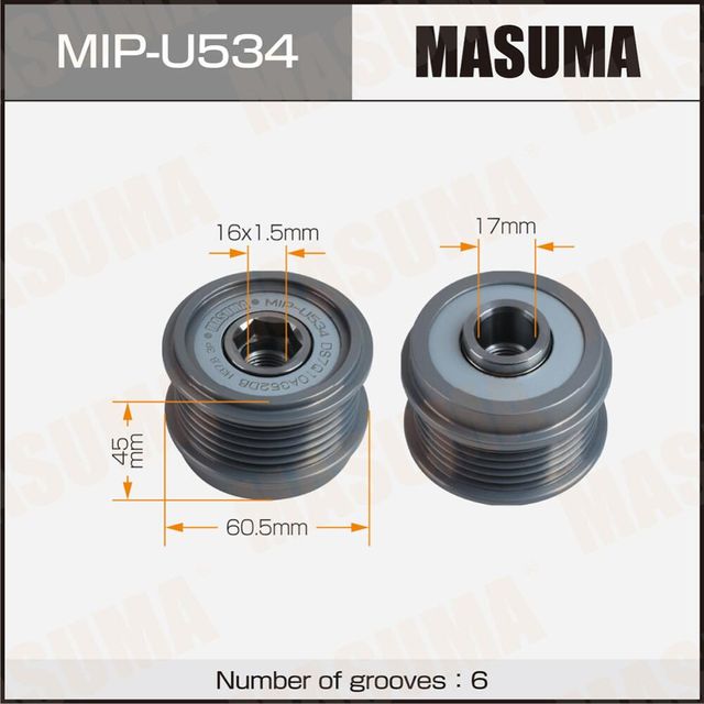 Шкив генератора MASUMA, FORD / Z2JA, ZTJA, ZTJB, Z2DA. Артикул MIPU534