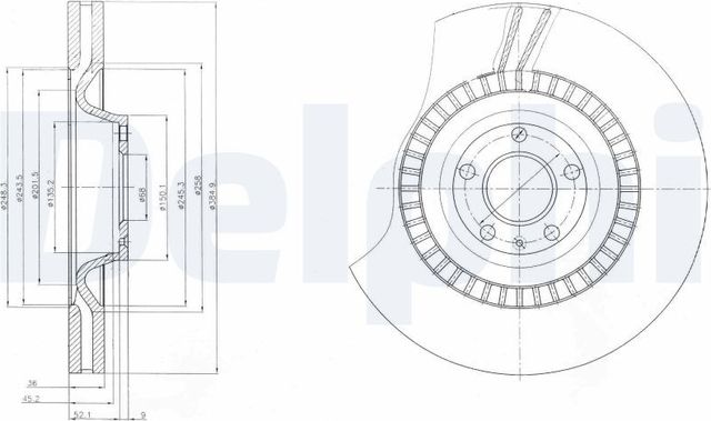 Тормозной диск Delphi для Audi S6 III (C6) 2006-2011. Артикул BG9065C