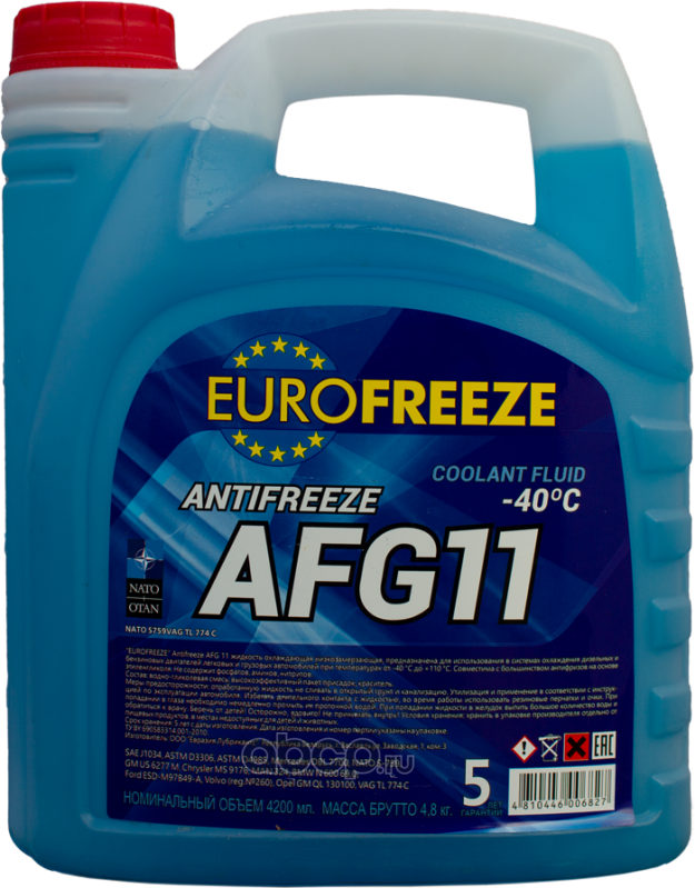 Antifreeze Eurofreeze AFG 11 4,8кг /4,2л синий готовый -35 (РБ). Артикул 52239