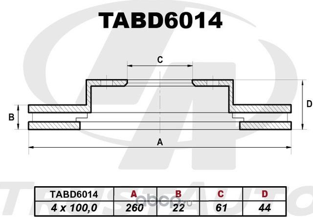 Тормозной диск () (Trustauto). Артикул TABD6014