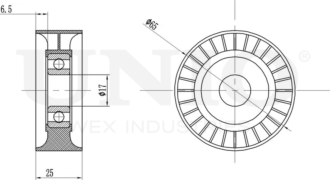 Ролик поликлинового ремня натяжной (Unio). Артикул TNS-10068