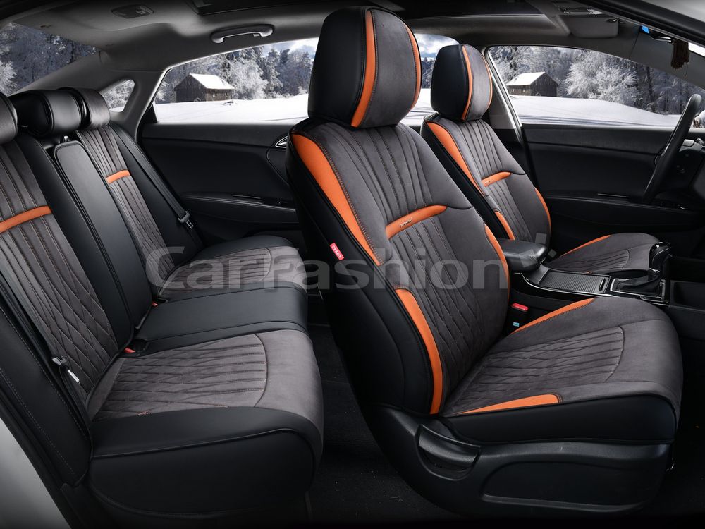 Чехлы универсальные каркасные CarFashion 5D Diplomat Plus на сидения авто, цвет Темно-серый/Оранжевый/Черный. Артикул 27311