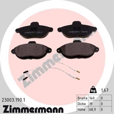 Тормозные колодки Zimmermann передние для Citroen Jumpy I 1995-2006. Артикул 23003.190.1