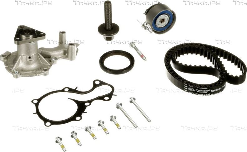 Помпа (водяной насос) с комплектом ремня ГРМ Gates PowerGrip™ для Ford EcoSport I 2013-2026. Артикул KP2T354HOB