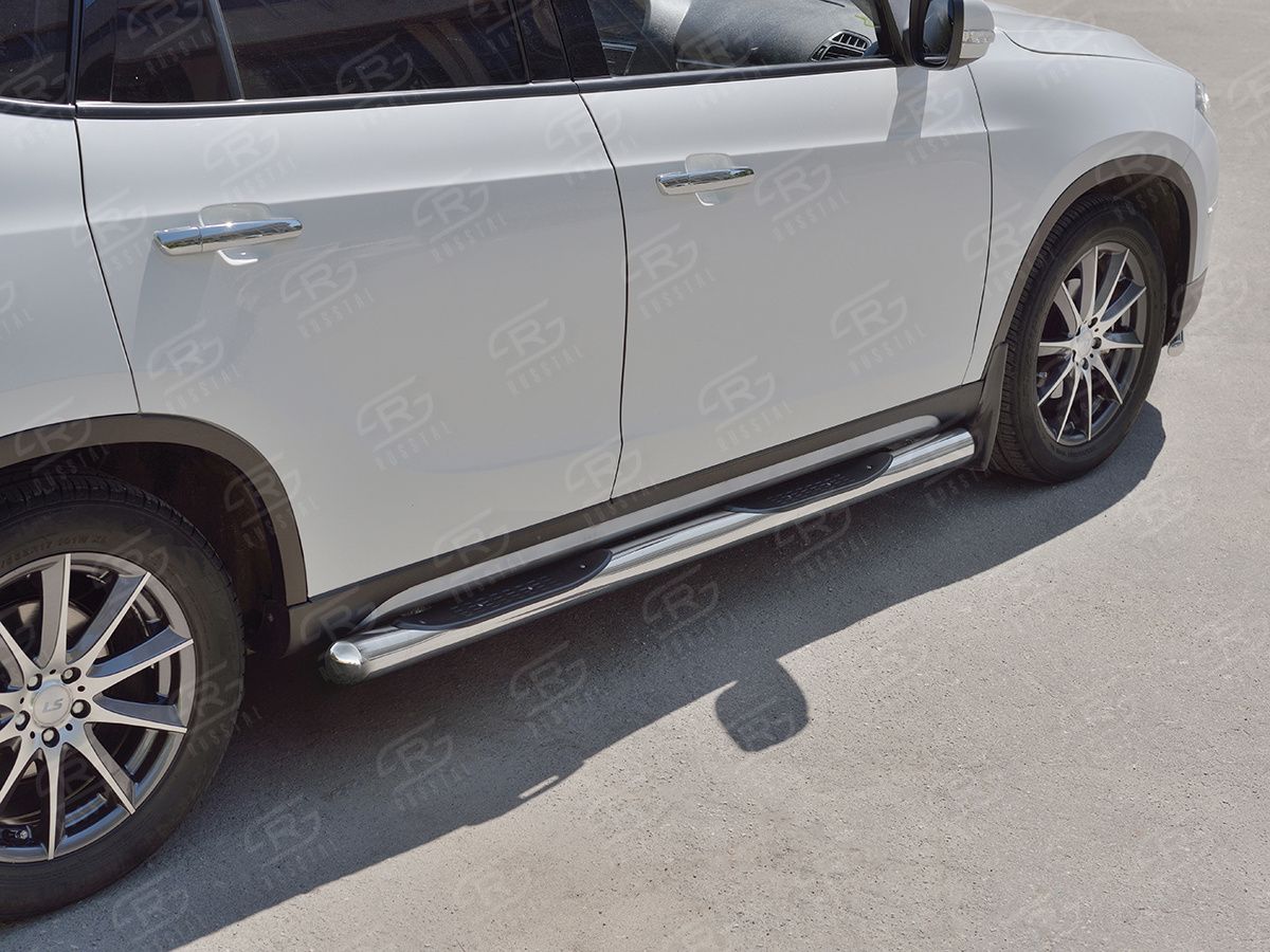 Защита порогов RusStal труба d76 с накладкой (Вариант 3) для Brilliance V5 2014-2026. Артикул BV5T-0027043