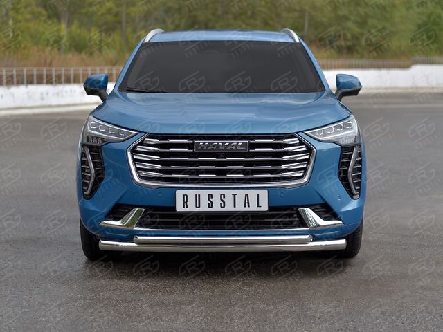 Защита RusStal переднего бампера d63 секции-d42 дуга для Haval Jolion 1.5 2WD (кроме Comfort) 2021-2026. Артикул HJOLZ-003988