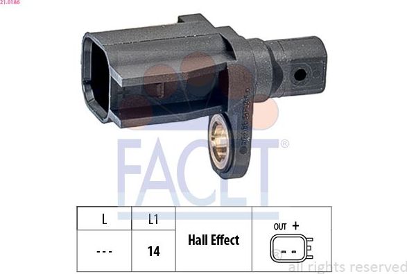 Датчик ABS Facet Made in Italy - OE Equivalent задний правый/левый для Ford Kuga II 2013-2019. Артикул 21.0186