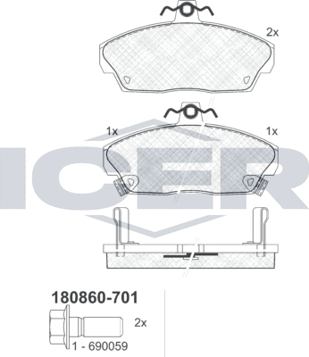Тормозные колодки Icer передние для Rover 200 II (R8) 1989-1999. Артикул 180860-701