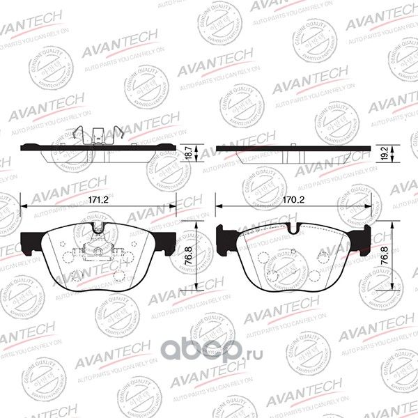 Колодки тормозные дисковые Avantech (противоскрипная пластина в компл.). Артикул AV1802