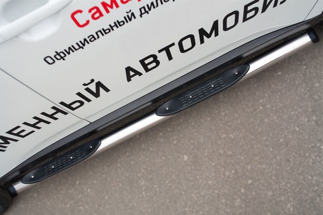 Защита порогов RusStal труба d76 с накладкой (вариант 2) Mitsubishi Outlander III 2014-2026. Артикул MORT-001897