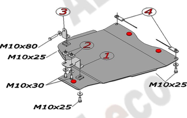 Защита алюминиевая Alfeco для раздатки ТагАЗ Road Partner 2008-2011. Артикул ALF.32.05 AL4
