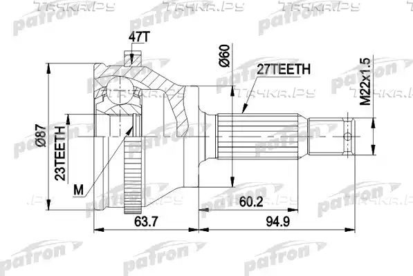 Шрус наружный (граната) Patron для Hyundai Sonata IV (EF) 1998-2004. Артикул PCV1617AR