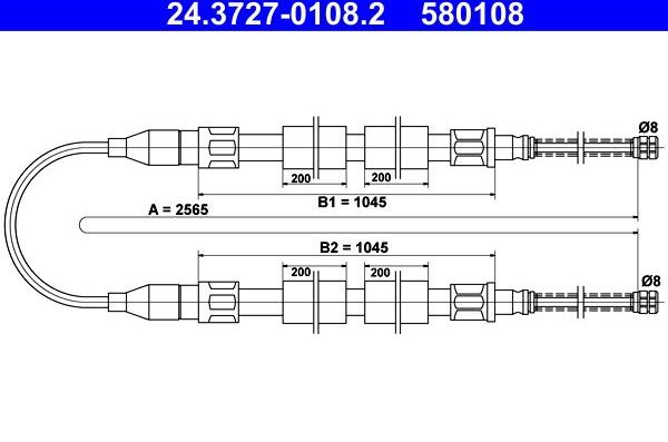Трос ручника (тросик ручного тормоза) ATE. Артикул 24.3727-0108.2