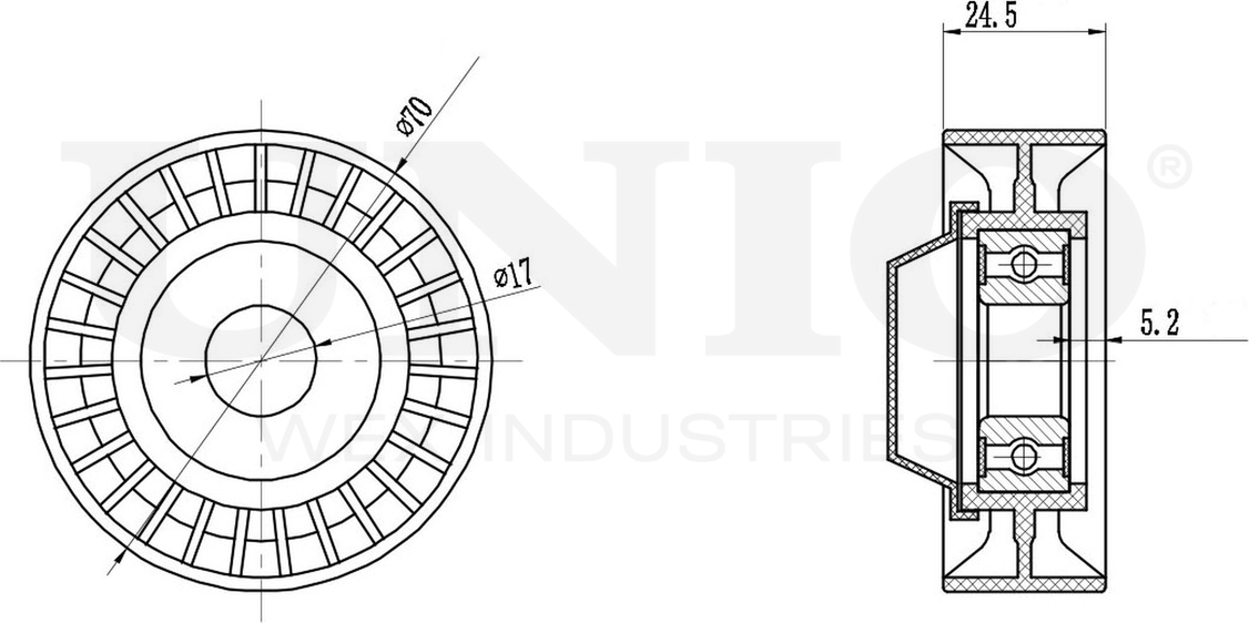 Ролик поликлинового ремня направляющий (Unio). Артикул TNS-10097