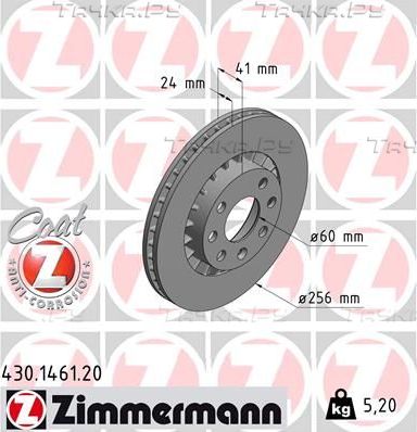 Тормозной диск Zimmermann Coat Z передний для Opel Vectra B 1995-2003. Артикул 430.1461.20