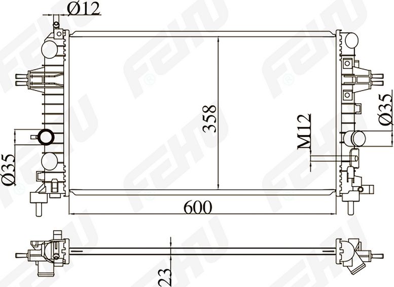 Радиатор охлаждения (сборный) для Opel Astra H (04-)/Zafira B (05-) 1.6i/1.8i MT (Fehu). Артикул frc1109m
