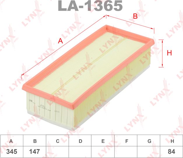 Воздушный фильтр LYNXauto. Артикул LA-1365