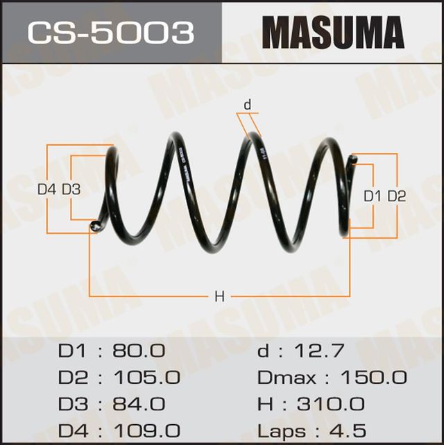Пружина подвески Masuma передняя правая/левая для Honda Jazz I 2002-2008. Артикул CS-5003