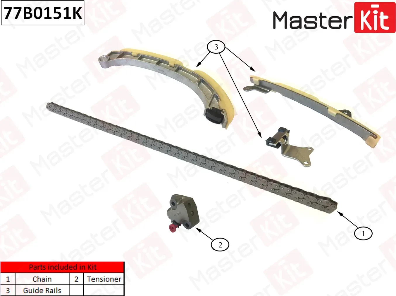 77B0151K Комплект цепи ГРМ Toyota Auris/Corolla/Yaris 1.3i 1NR-FE 12- (без звездочек) (Master KIT) Master KIT. Артикул 77b0151k