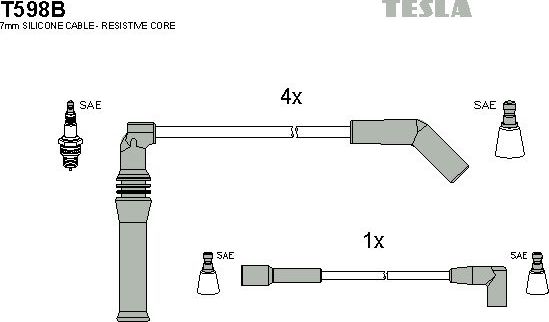 Высоковольтные провода (провода зажигания) (комплект) Tesla для Citroen BX 1987-1993. Артикул T598B