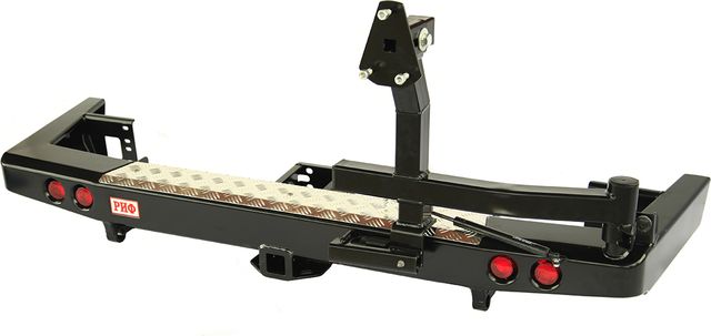 Бампер силовой РИФ задний с квадратом под фаркоп, калиткой и фонарями лифт 65 мм для УАЗ Patriot 2014-2026. Артикул RIF063-22125