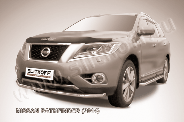 Защита Slitkoff переднего бампера d57 для Nissan Pathfinder R52 2014-2026. Артикул NIP14-006
