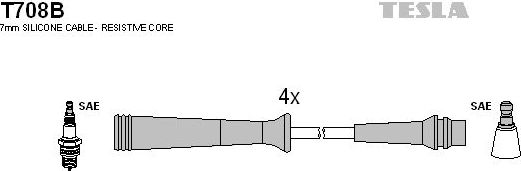 Высоковольтные провода (провода зажигания) (комплект) Tesla. Артикул T708B